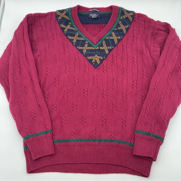 Vintage Gant Hand Framed Maroon Cable Knit V-Neck Sweater Size Medium Adult 90s - Picture 5 of 14